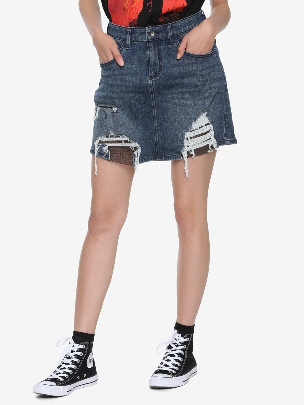 Blackheart Blue Distressed Denim Mini Skirt Button A-Line MD
